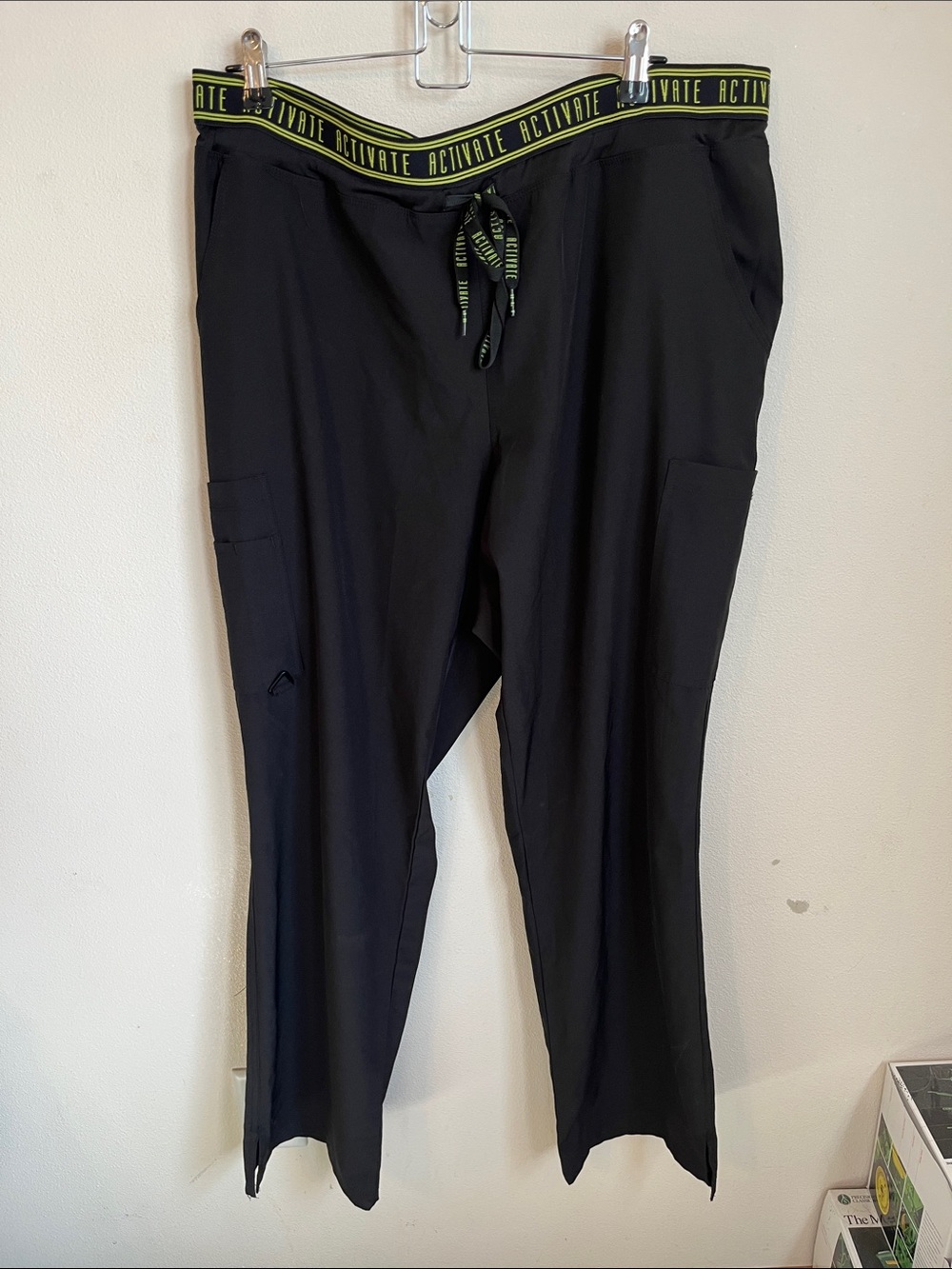 Med Couture Black Scrub Pants with Neon Lime Waistband